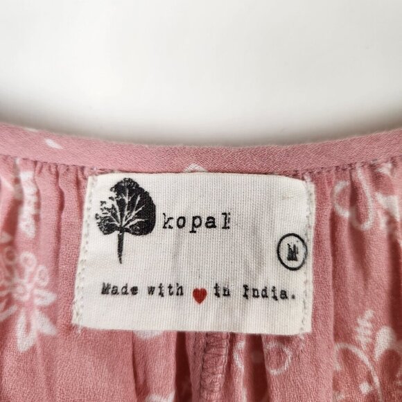 Kopal Size M Boho Floral Puff Sleeves Flowy Relaxed Fit Women's Top Blouse - Picture 5 of 6